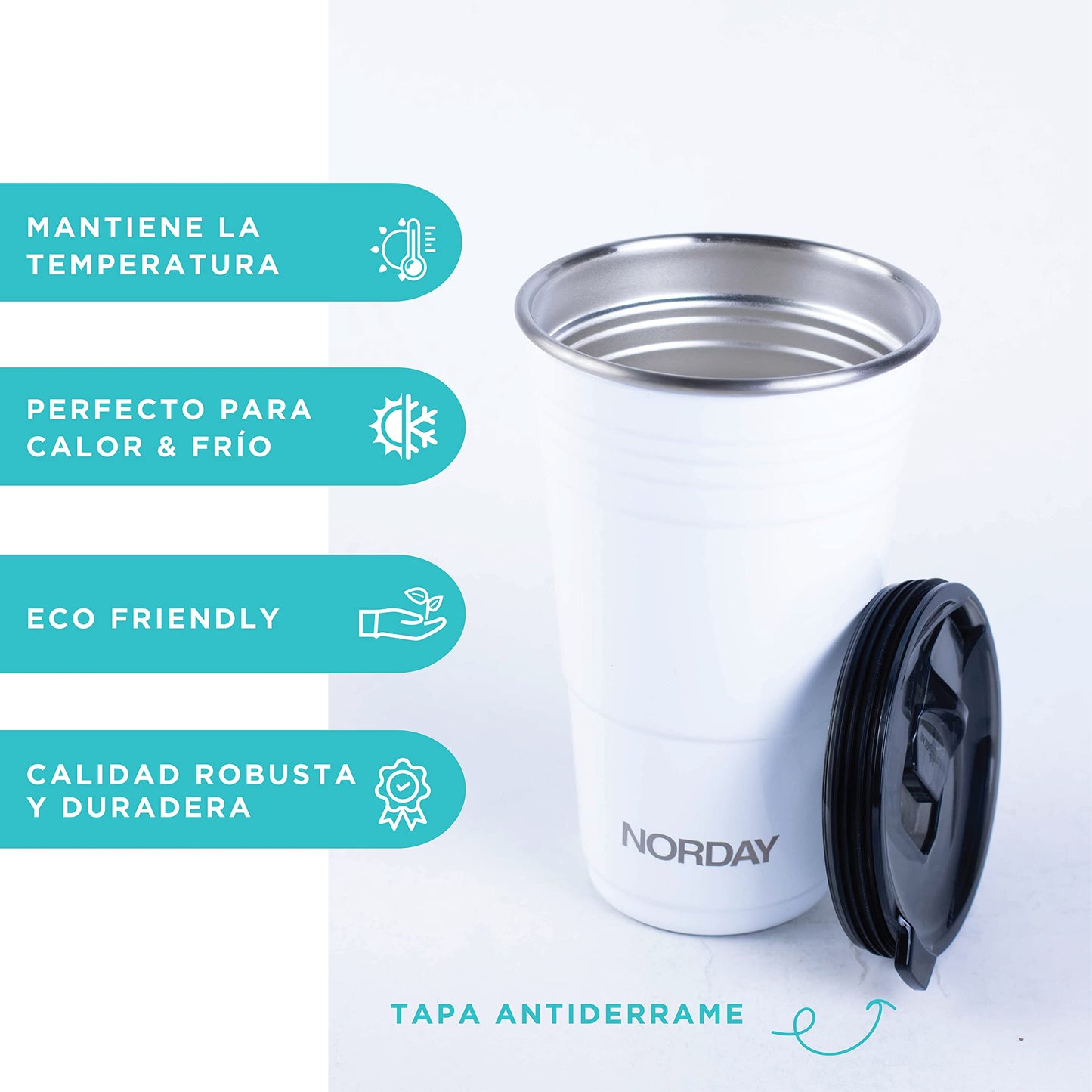 Termo de Acero Inoxidable Norday Blanco Doble Pared para Fiesta