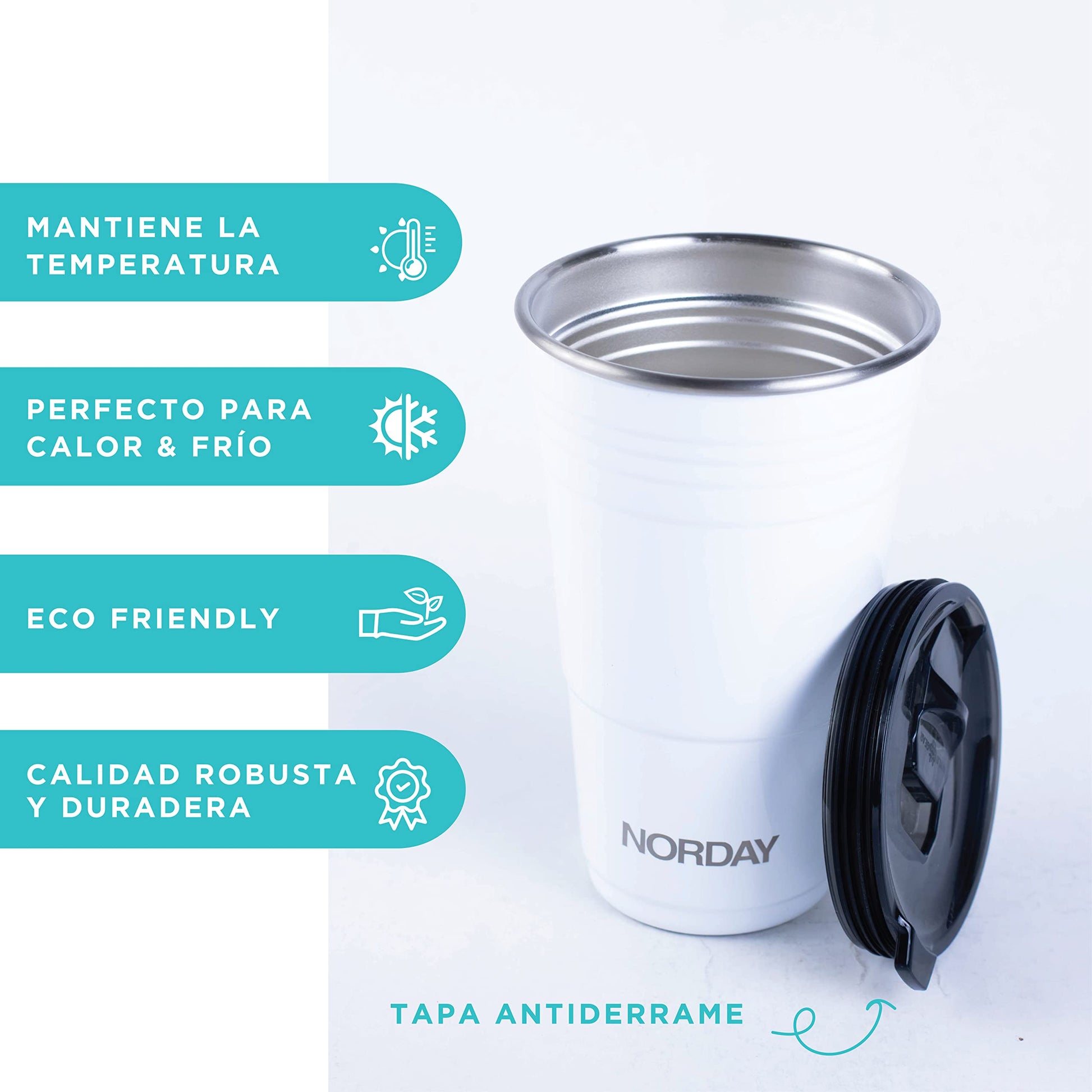 Termo de Acero Inoxidable Norday Blanco Doble Pared para Fiesta