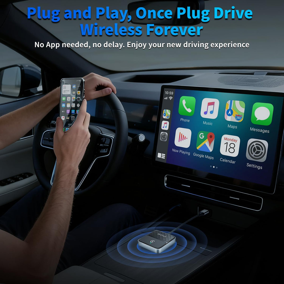 Adaptador Inalámbrico Carplay HoFonS Blanco para iPhone con USB y Bluetooth