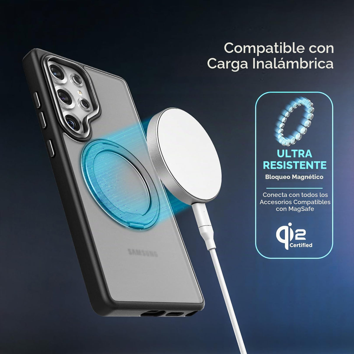 Funda Kickstand ENCASED Negra con Anillo Giratorio Magnético 360° para Samsung Galaxy S25 Ultra Compatible con MagSafe