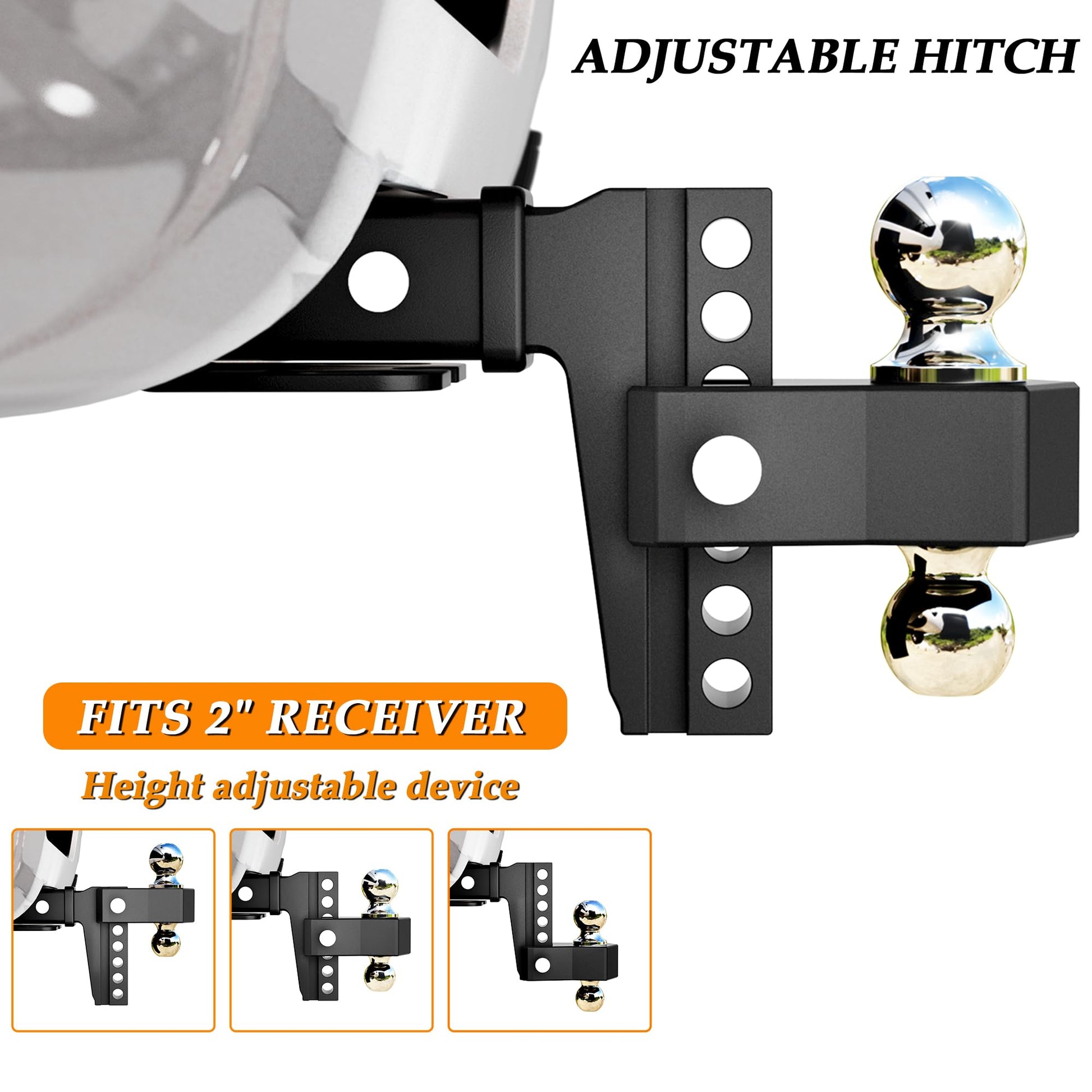 VNN - Enganche ajustable para remolque – Se adapta solo a receptor de 2 pulgadas, enganche de caída de aluminio de 6 pulgadas, soporte de bola doble resistente (2 pulgadas y 2-5/16 pulgadas), GTW de
