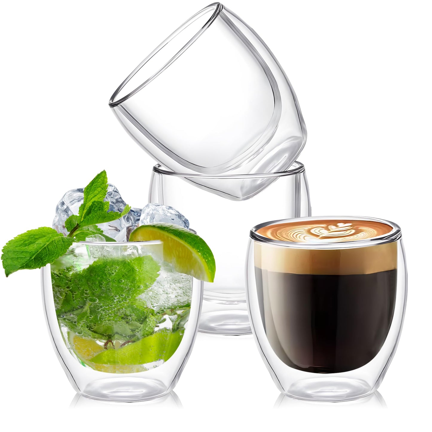 Juego de Tazas de Café YMMIND Vidrio Transparente de Doble Pared y Borosilicato Aislado para Bebidas Calientes o Frías