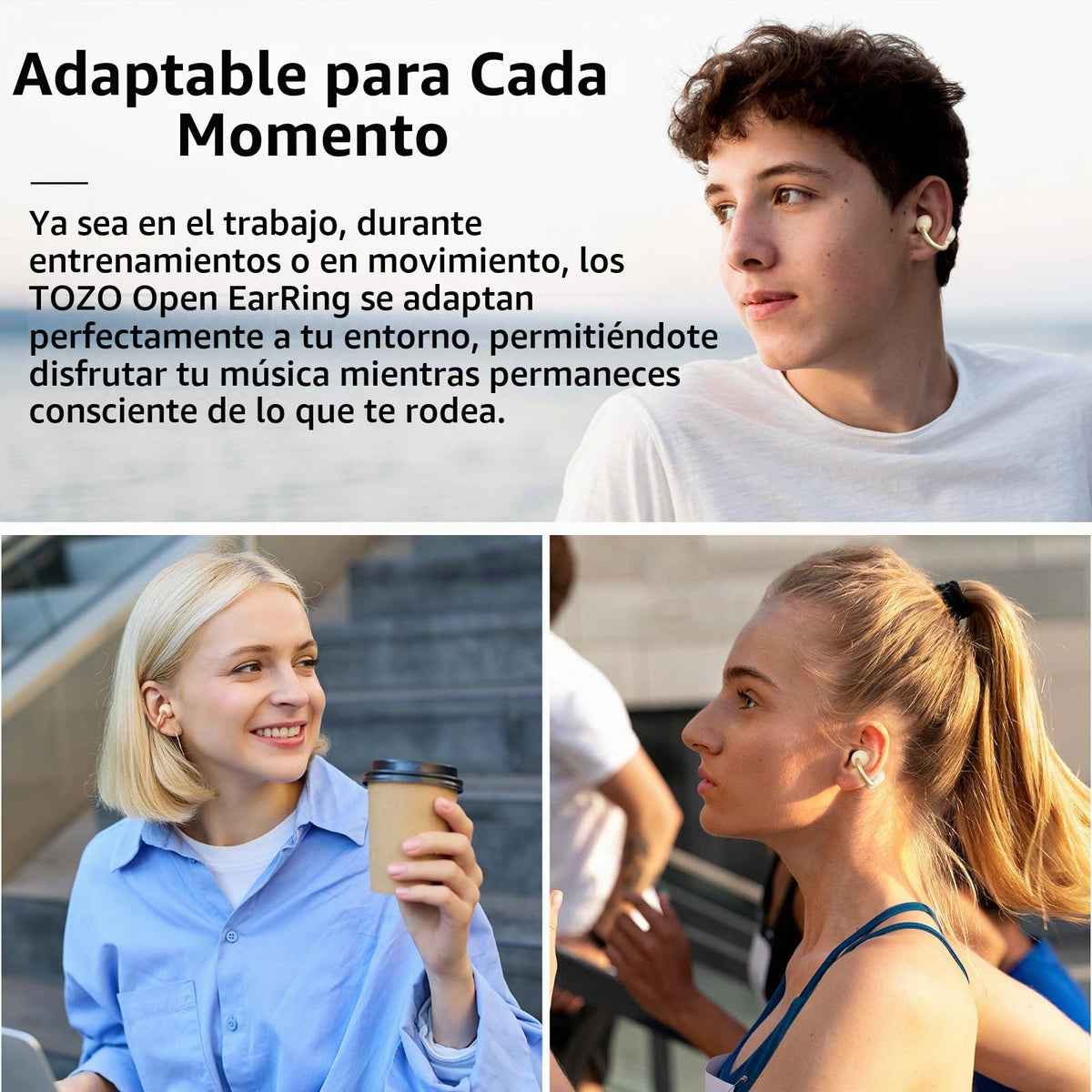 Auriculares Inalámbricos TOZO Negro con Clip de Oído y Visualización Digital Inteligente 40H Play Bluetooth 5.4 para Mujer