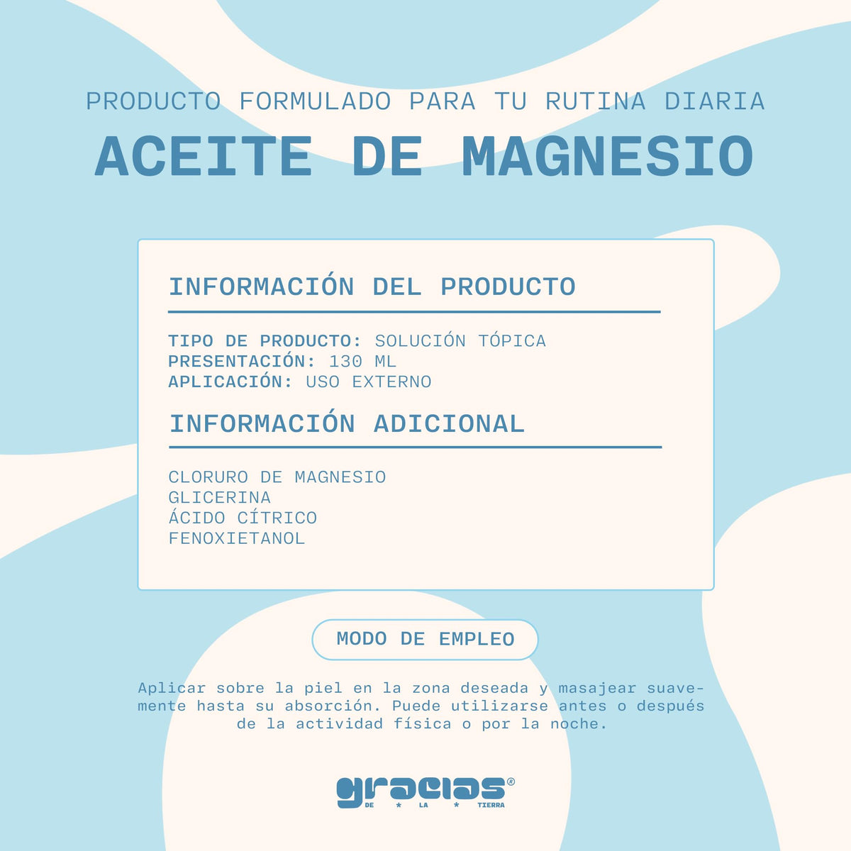 Aceite de Magnesio Spray Transdérmico 130ml | Cloruro de Magnesio 25% | Alivia Dolores Musculares y Calambres | Mejora el Sueño | Gracias de la Tierra
