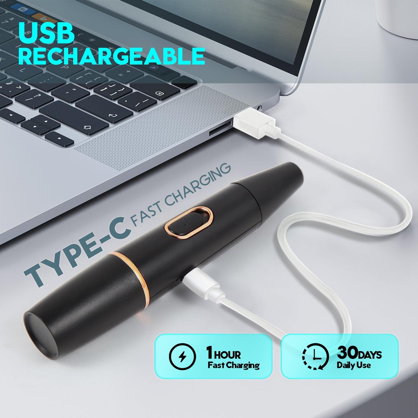 FEITA- Recortador de vello de nariz y orejas para hombres, recortador de vello de nariz eléctrico inalámbrico recargable para hombres, rotación de 360 grados