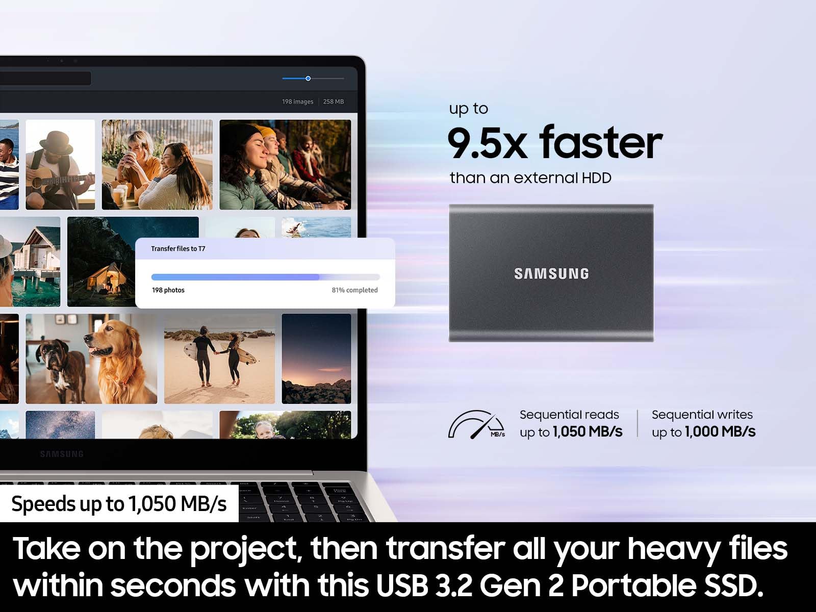 Unidad SSD Portátil Samsung Azul 1 TB USB 3.2 Hasta 1050 MB/s