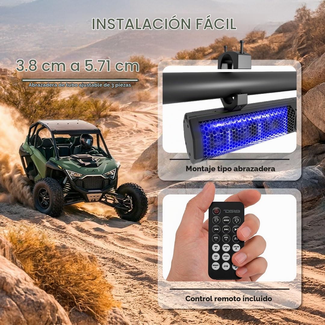 Barra de Sonido Marina DS18 SB26BTXRGB Blanca con Bluetooth USB e Iluminación RGB, 6 Altavoces, 600 W Máximo, Panel de Control Giratorio