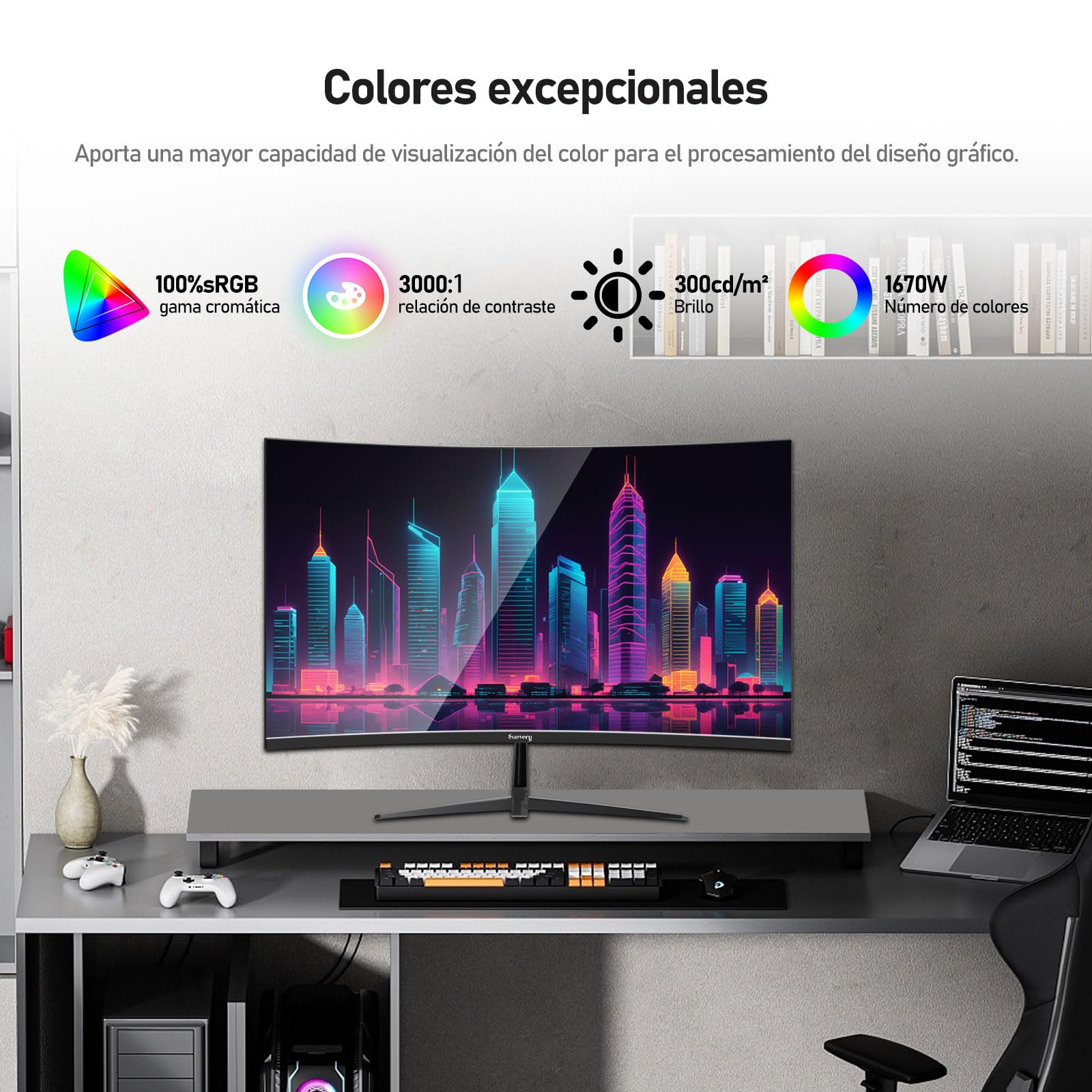 suevery 32 Pulgadas Gamer Monitor 180Hz FHD(1920x1080) Monitores de Computadora Curvo 1800R 1080P 100% sRGB FreeSync 1ms(GTG) Apoyo DP HDMI HDR VESA Pantalla para Pc