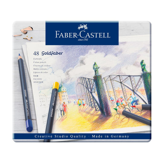 Faber-Castell Colores Goldfaber para Arte con 48 colores elaborados con excelente resistencia a la luz y a caídas, son ideales para artistas profesionales y aficionados que buscan proyectos creativos