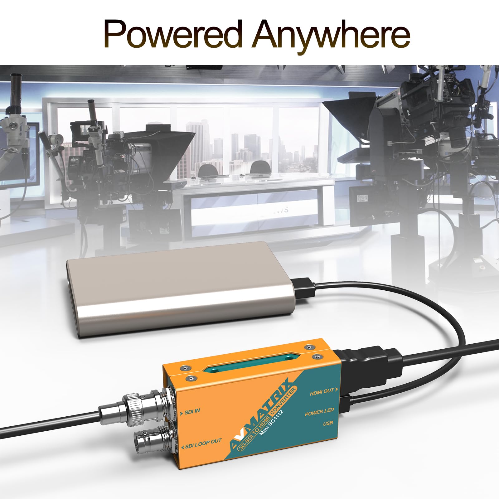 AVMATRIX MINI SC1112 Mini convertidor SDI a HDMI, HD/SD/3G-SDI Loop Out, convertidor SDI/HDMI tamaño de bolsillo y fácil montaje, solución de alimentación USB-C