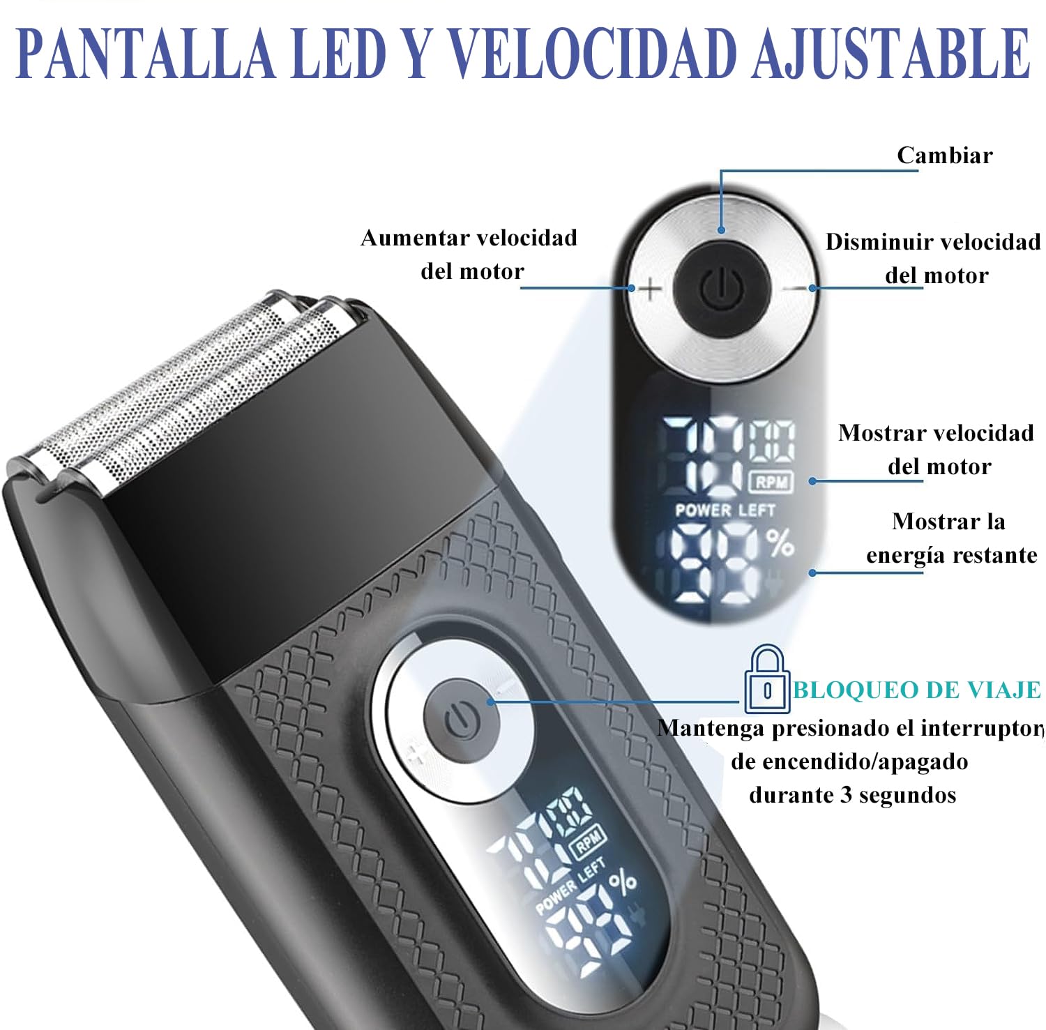 WTDD 2 en 1 Afeitadora Eléctrica para Hombre, Resistente al Agua, Con Recortadora De Precisión, Recargable por USB, Maquinilla De Afeitar Led Para Bigote, Maquinillas de Afeitar para el Hogar de Los Hombres