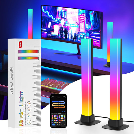 KUAEAY Barras de Luces LED Inteligente,Tira LED para TV,30CM RGB de Luz, Control de Aplicacion y Voz, 10 Modos de Escena, 4 Modo de Música,Lampara Gamer para Habitación Gaming,TV/PC