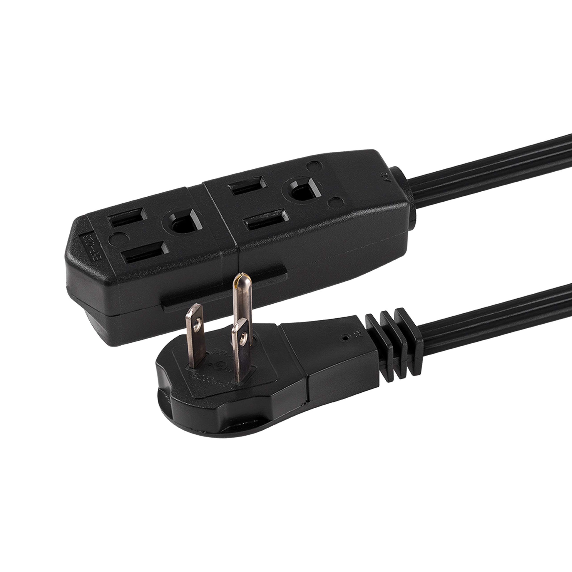 GE 56991 - Cable de extensión plano de 3 tomacorrientes de 8 pies con múltiples tomacorrientes de 3 puntas, cable de extensión de enchufe plano extensor para interiores, calibre 16 UL