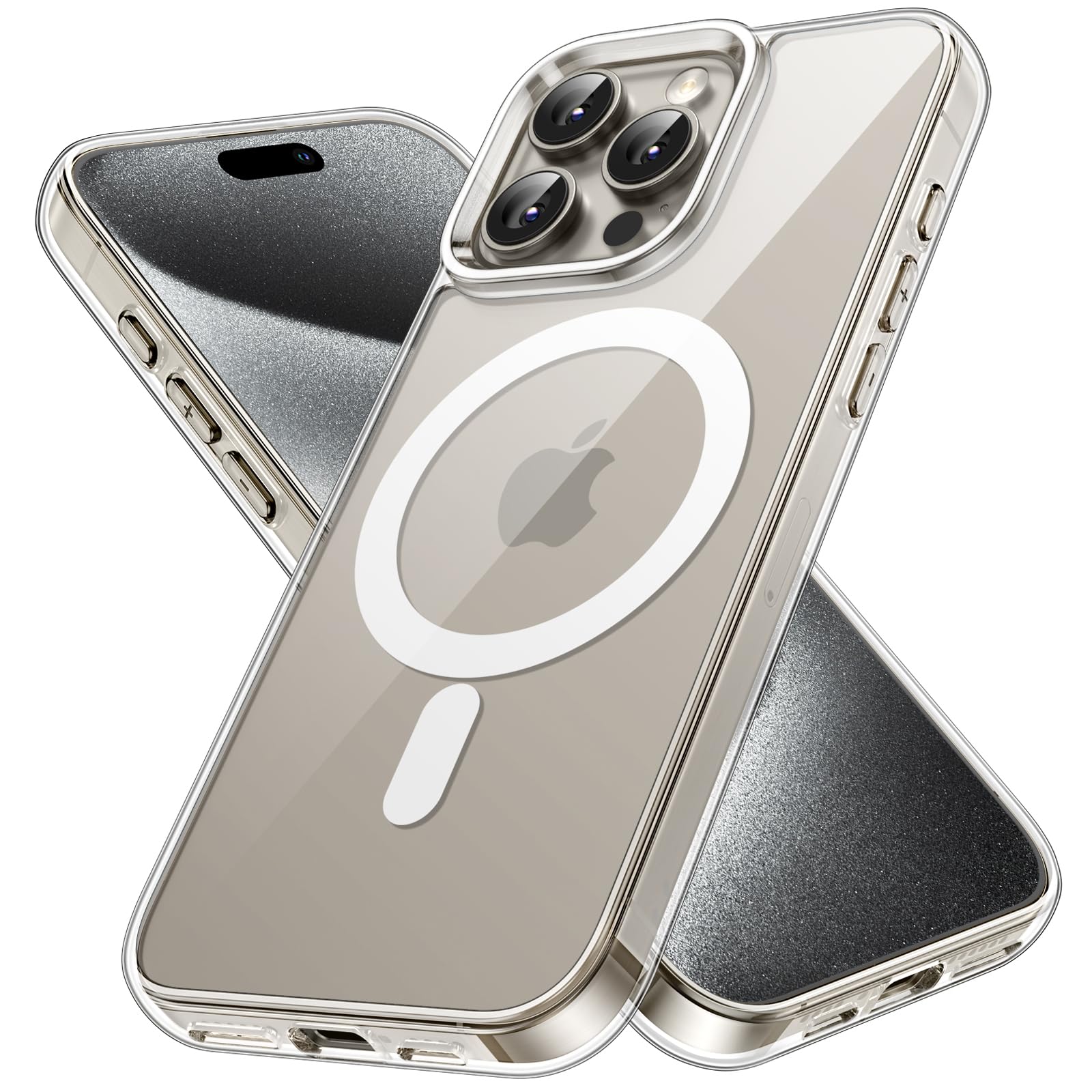 JETech Funda Magnética para iPhone 15 Pro MAX 6.7 Pulgadas, Compatible con MagSafe Carga Inalámbrica, Carcasa Antigolpes, Parte Trasera Transparente Anti-Arañazos (Transparente)