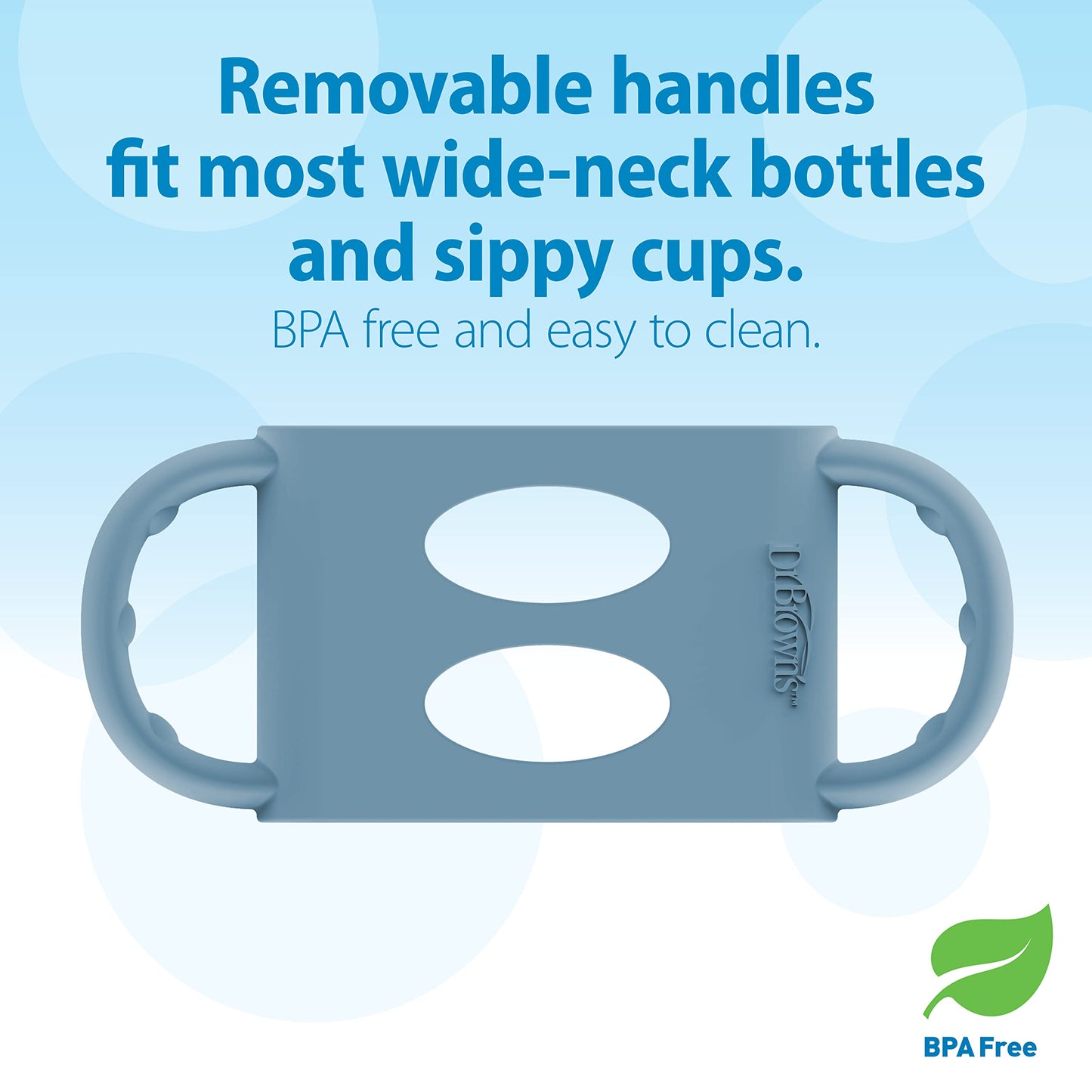 Botella de Cuello Ancho Dr. Brown's Azul Claro con Asas de Silicona para Fácil Agarre 6 m+