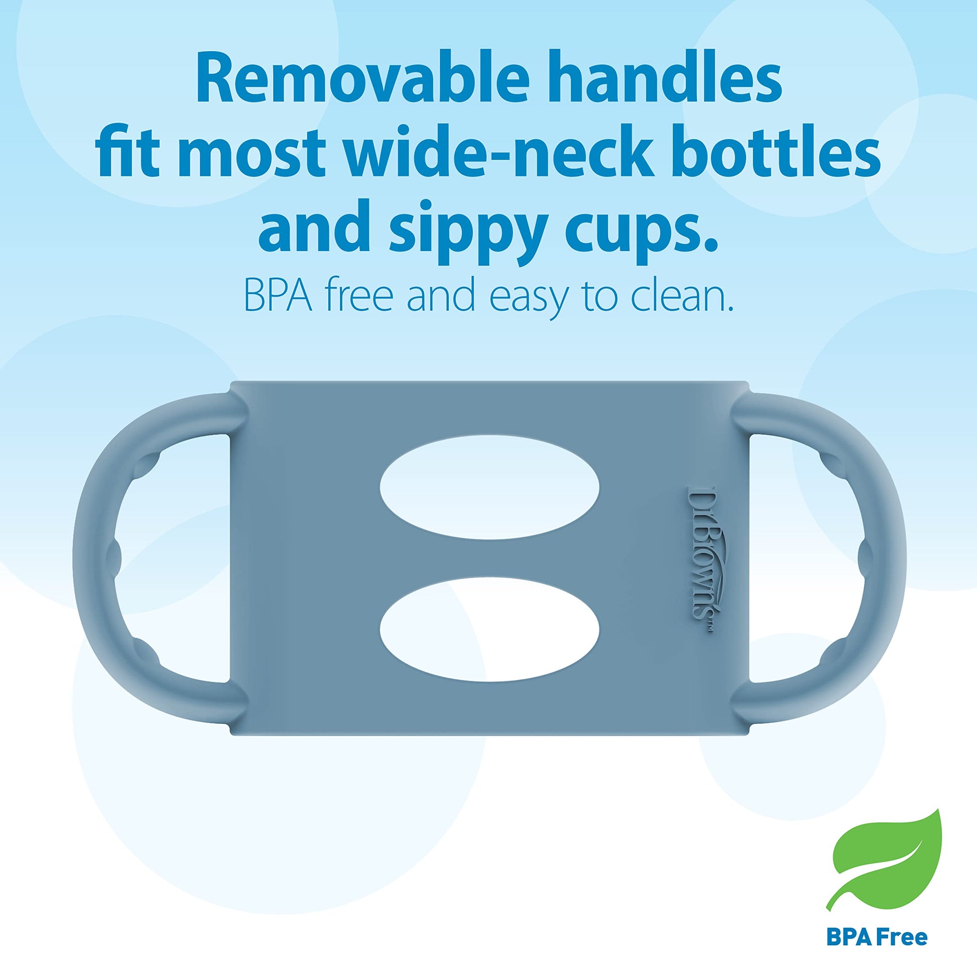 Botella de Cuello Ancho Dr. Brown's Azul Claro con Asas de Silicona para Fácil Agarre 6 m+