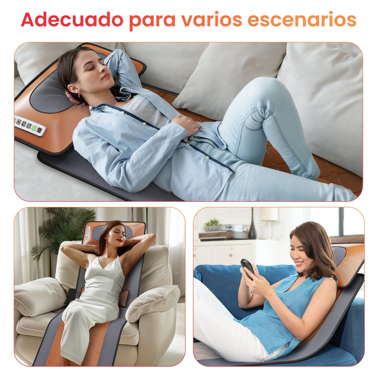 Cojín de Masaje Térmico para Todo el Cuerpo,Alfombrilla de masaje con 10 motores vibratorios,20 Cabezales de Masaje Shiatsu para el Cuello,Adecuado para cuello,espalda,cintura,caderas,piernas