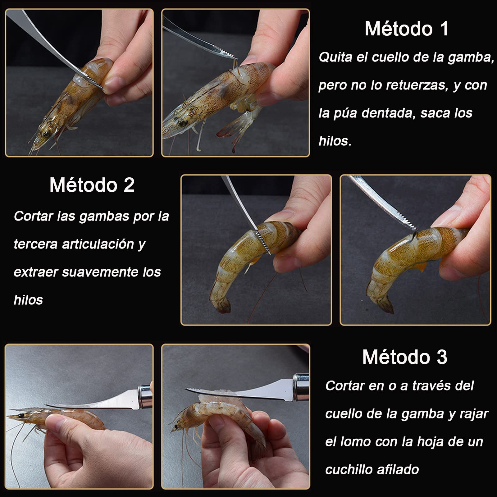 Cuchillo Pelador De Camarones y Cuchillo Línea Camarones, Pelador de Gambas y Mariscos, Limpiador De Hilos De Camarones De Acero Inoxidable, para Restaurante, Hogar, etc