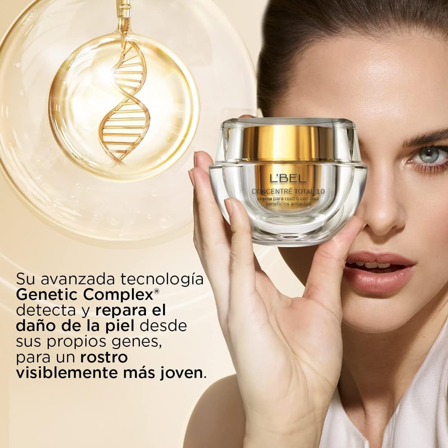 L'BEL - Concentré Total 10 Crema Hidratante 50 g, Crema Antiarrugas y Antiedad Facial, con 10 Beneficios, Ilumina, Revitaliza, Nutre y Repara, con Maitakie Imperial y Tecnología GeneticComplex