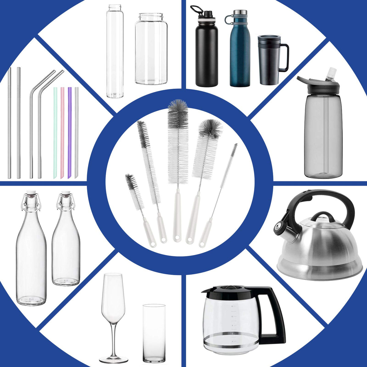 MR.SIGA Juego 5 Cepillos para Botellas con Soporte Almacenamiento, Blanco