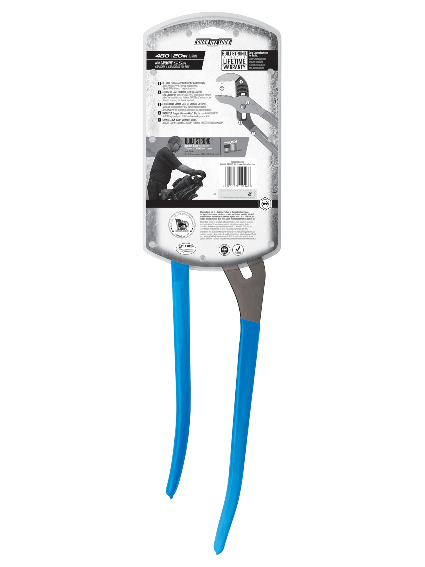 Channellock 480 BIGAZZ - Alicates de lengüeta y ranura | Alicates de junta de ranura de mandíbula recta de 20.25 pulgadas | Capacidad de mandíbula de 5.5 pulgadas | Dientes tratados térmicamente con
