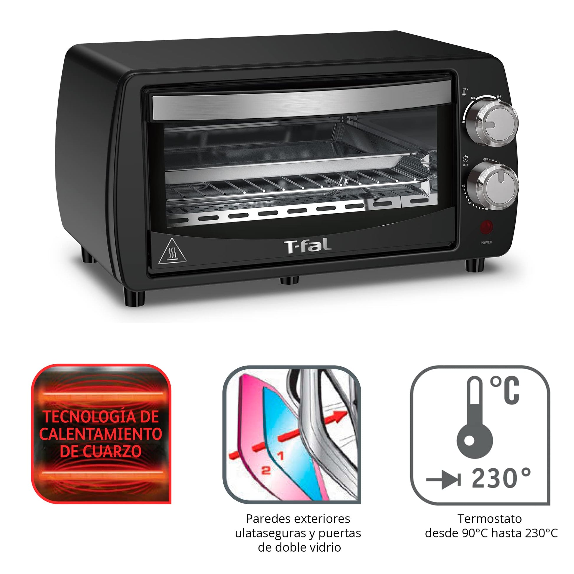Horno Tostador Multifunción T-fal Negro con Tecnología de Cuarzo y Temporizador