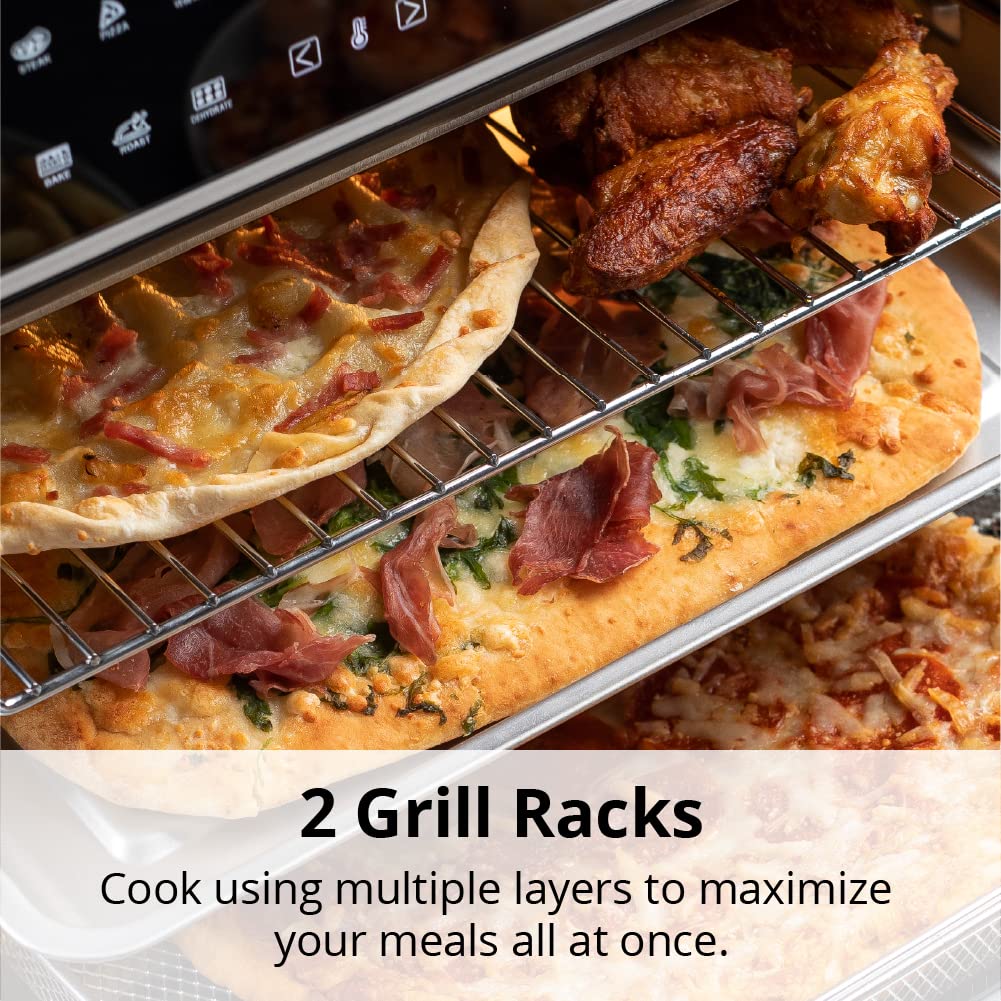 Aria 30 cuartos de galón. Horno tostador con visualización táctil con libro de recetas, acero inoxidable cepillado