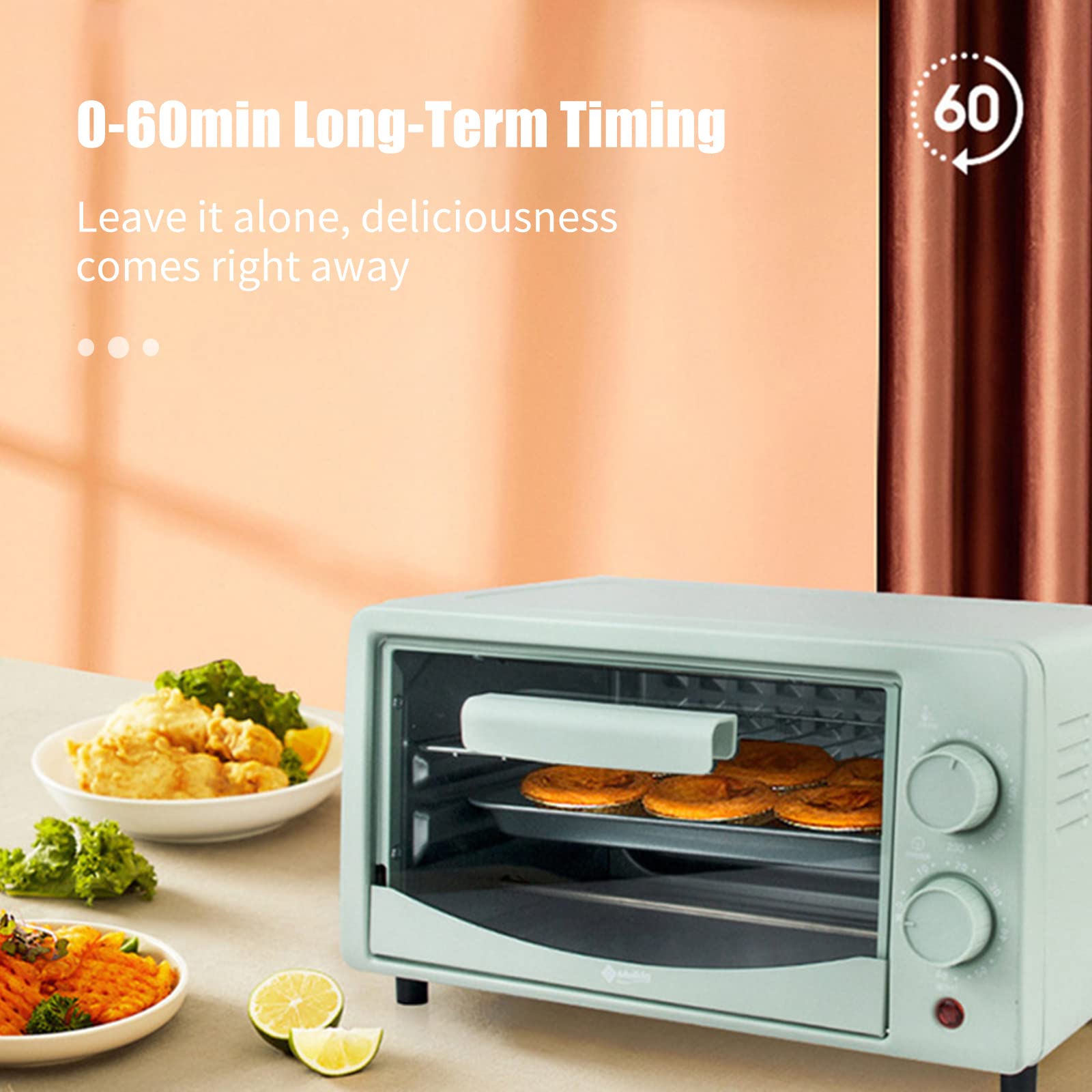 Daconovo Horno Eléctrico Doméstico Pequeño, Mini, 12L, 60-230°C, Multifunción de Alta Potencia de 600W con Ajuste y Temporizador