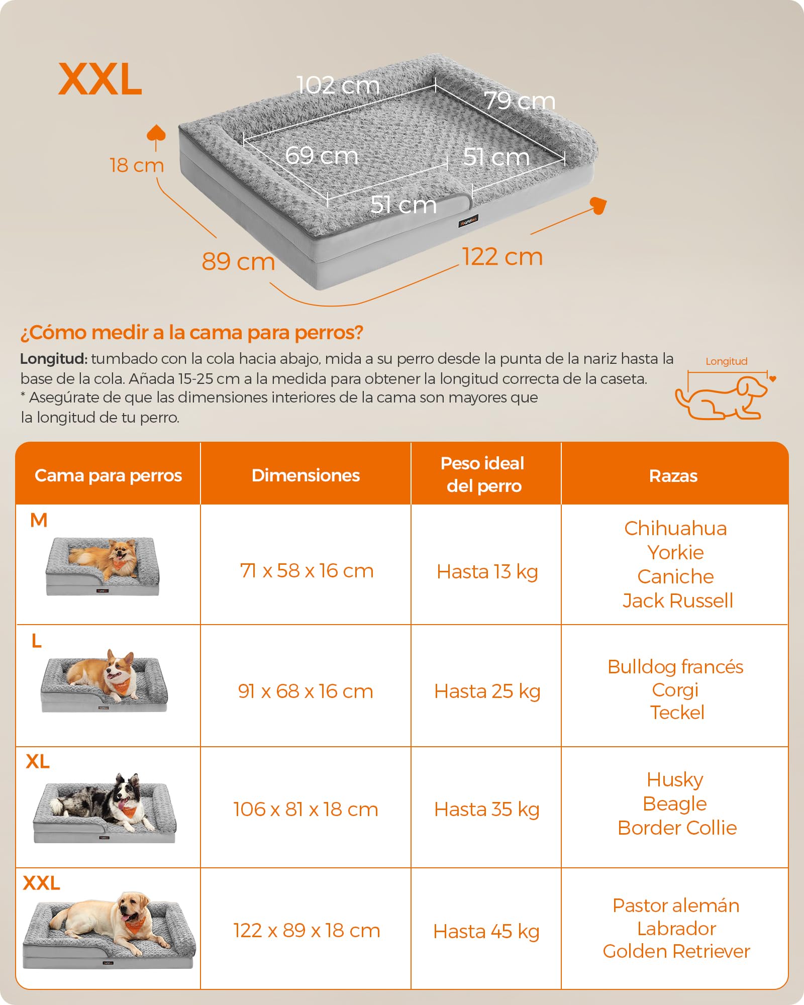 Cama Ortopédica para Perros Feandrea Rosa con Espuma Corrugada y Bordes Acolchados Gris Paloma