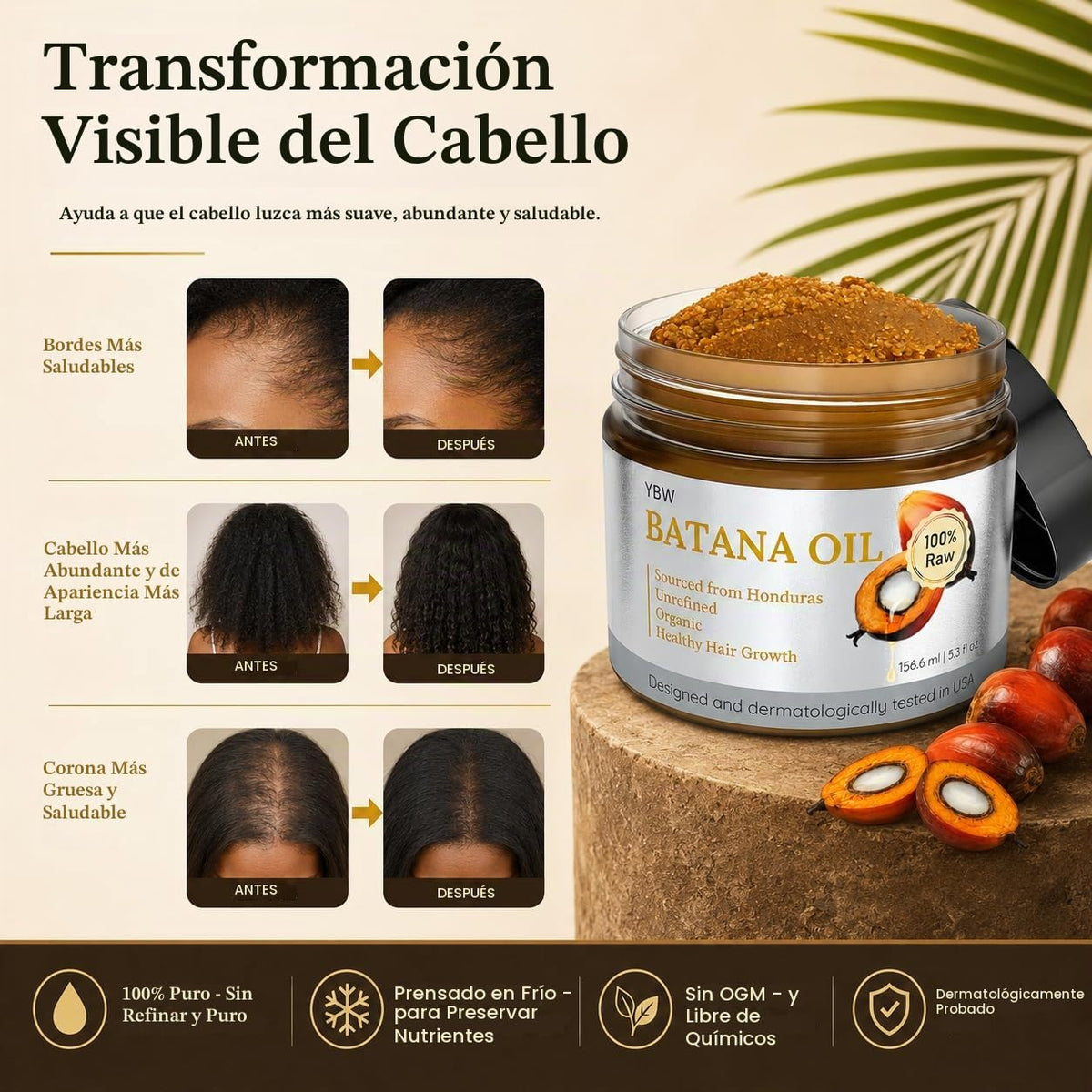 Aceite de Batana Orgánico Dr. Sebi Natural Honduras Realza Grosor Capilar y Previene la Pérdida para Hombre y Mujer