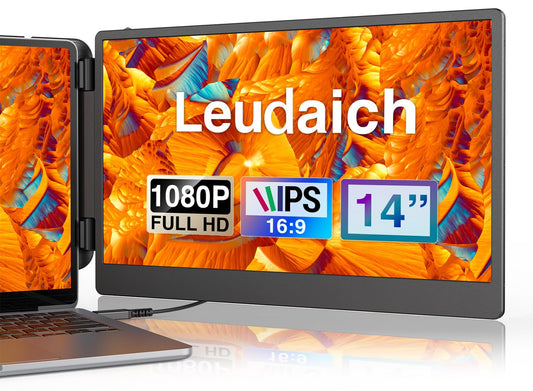 Leudaich Extensor de Monitor portátil de 14 Pulgadas para Pantalla de Monitor Dual, Monitor portátil FHD IPS para portátiles de 13 a 16 Pulgadas, HDMI/USB-A/Tipo-C Plug-Play de Pantalla Dual