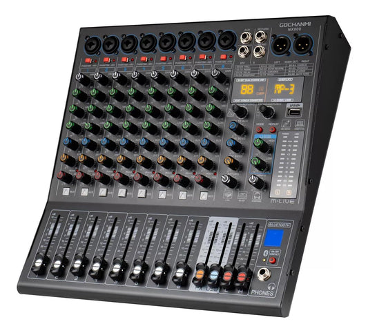 GOCHANMI NX800 Mezcladora de Audio 8 Canales 99 DSP Efectos Preamplificador Mixer USB Interfaz Bluetooth con independiente 48V Alimentación Fantasma y un ecualizador de 7 segmentos (NX800)