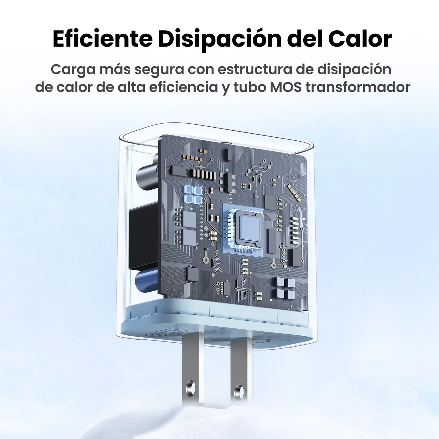 Cargador USB Tipo C UGREEN 20W Azul con Carga Rápida para iPhone y Galaxy