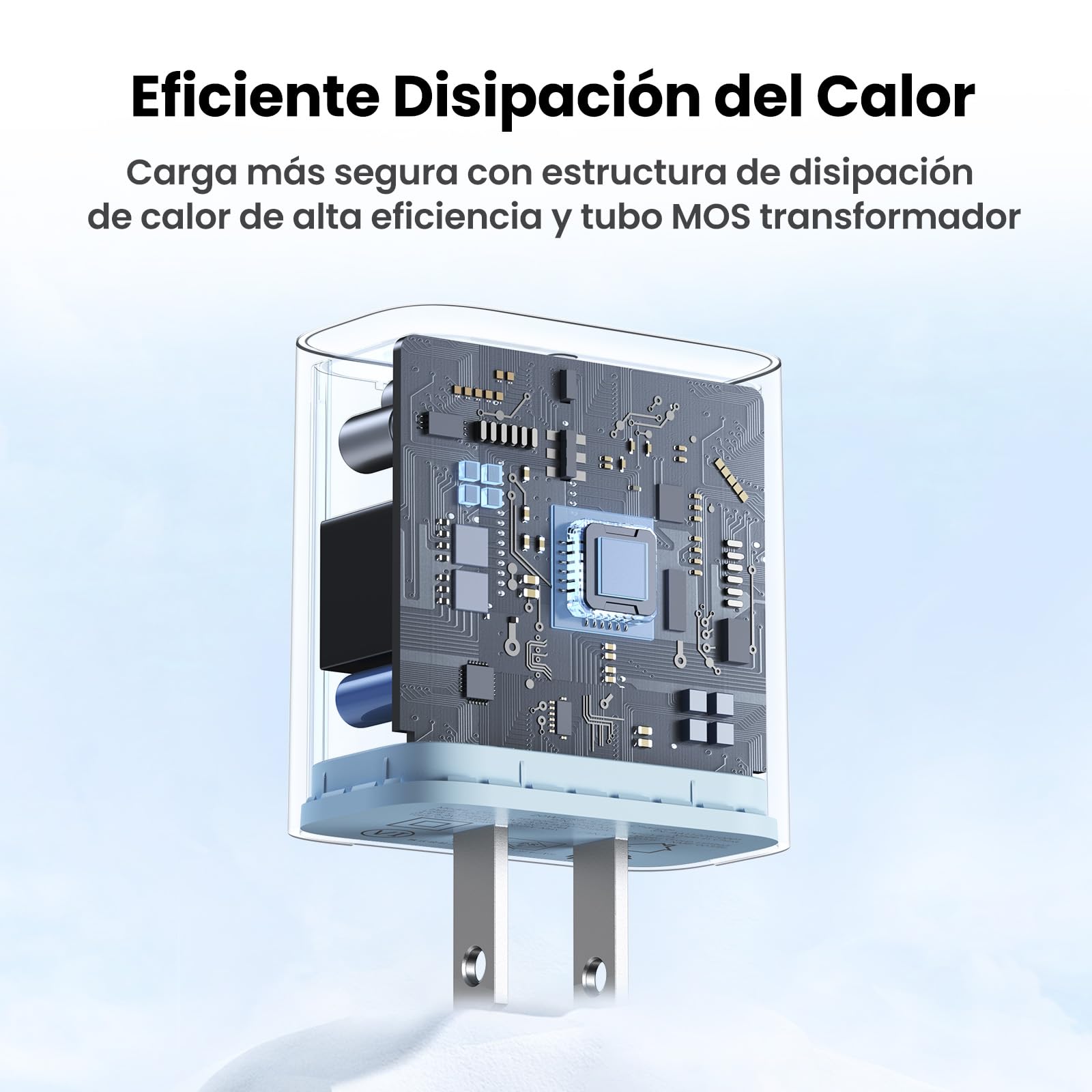 Cargador USB Tipo C UGREEN 20W Azul con Carga Rápida para iPhone y Galaxy