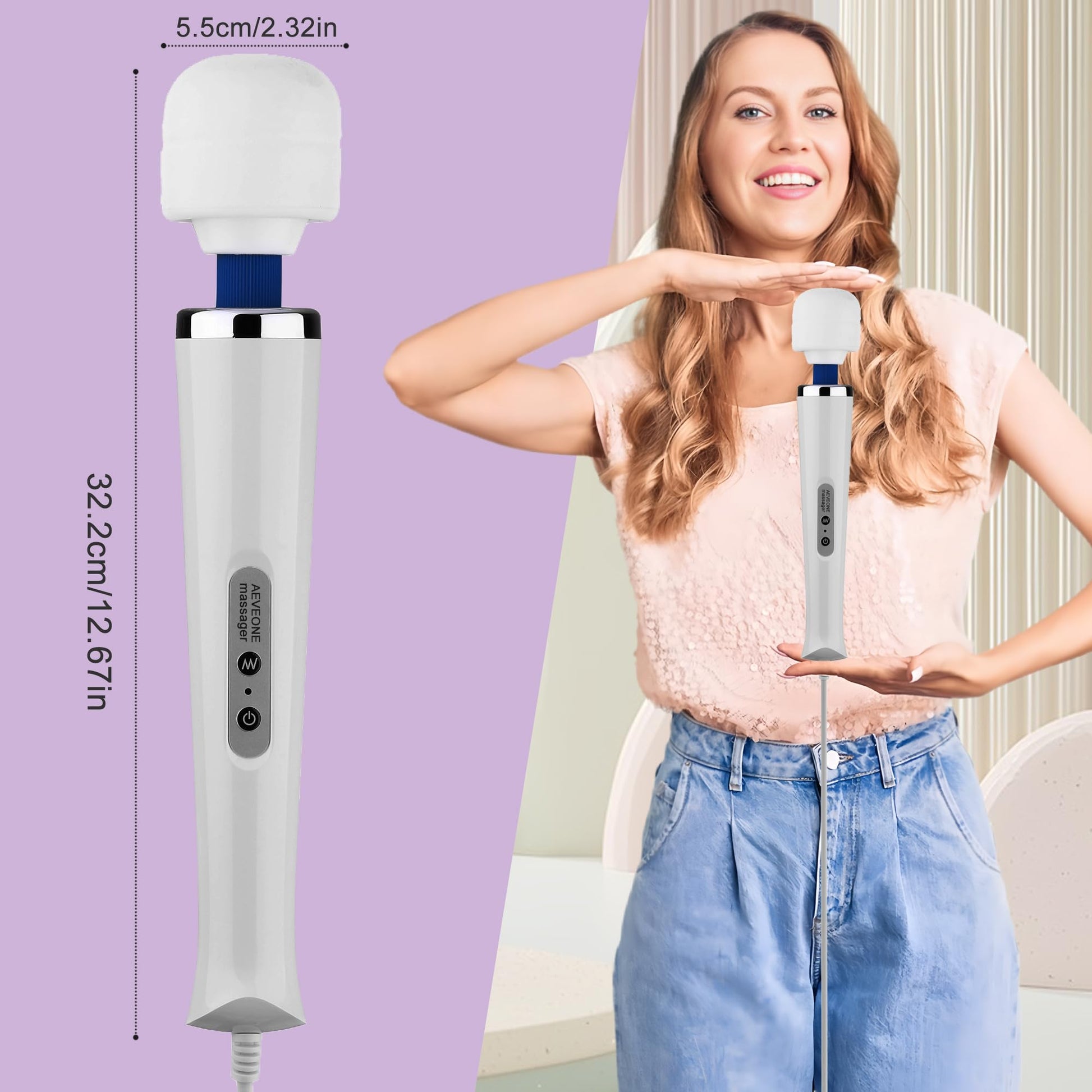 AEVEONE masajeador eléctrico de mano potente con cable, fuerte masaje personal para recuperación deportiva, dolor muscular, dolor corporal (blanco-US)