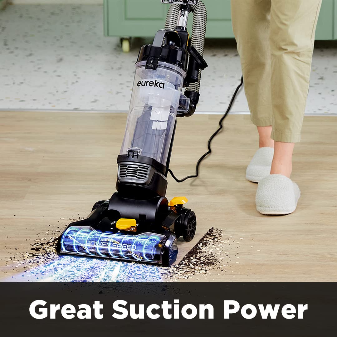Eureka PowerSpeed - Aspiradora Vertical Ligera y Potente para alfombras y Suelos Duros, Turbo, Color Negro, Amarillo