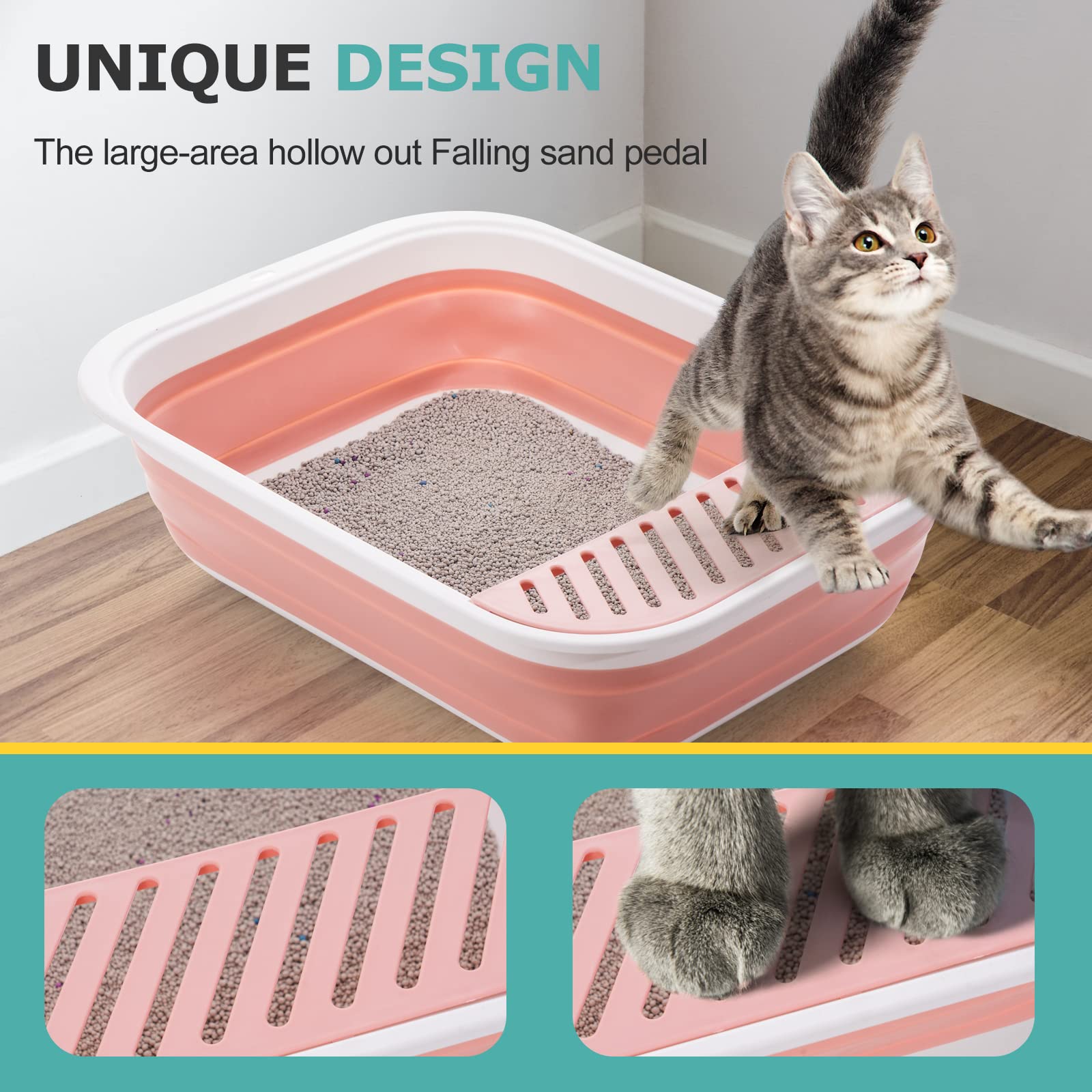 Caja de Arena Plegable TomteNisse Grande Ajustable Antisalpicaduras sin Olor para Gatos