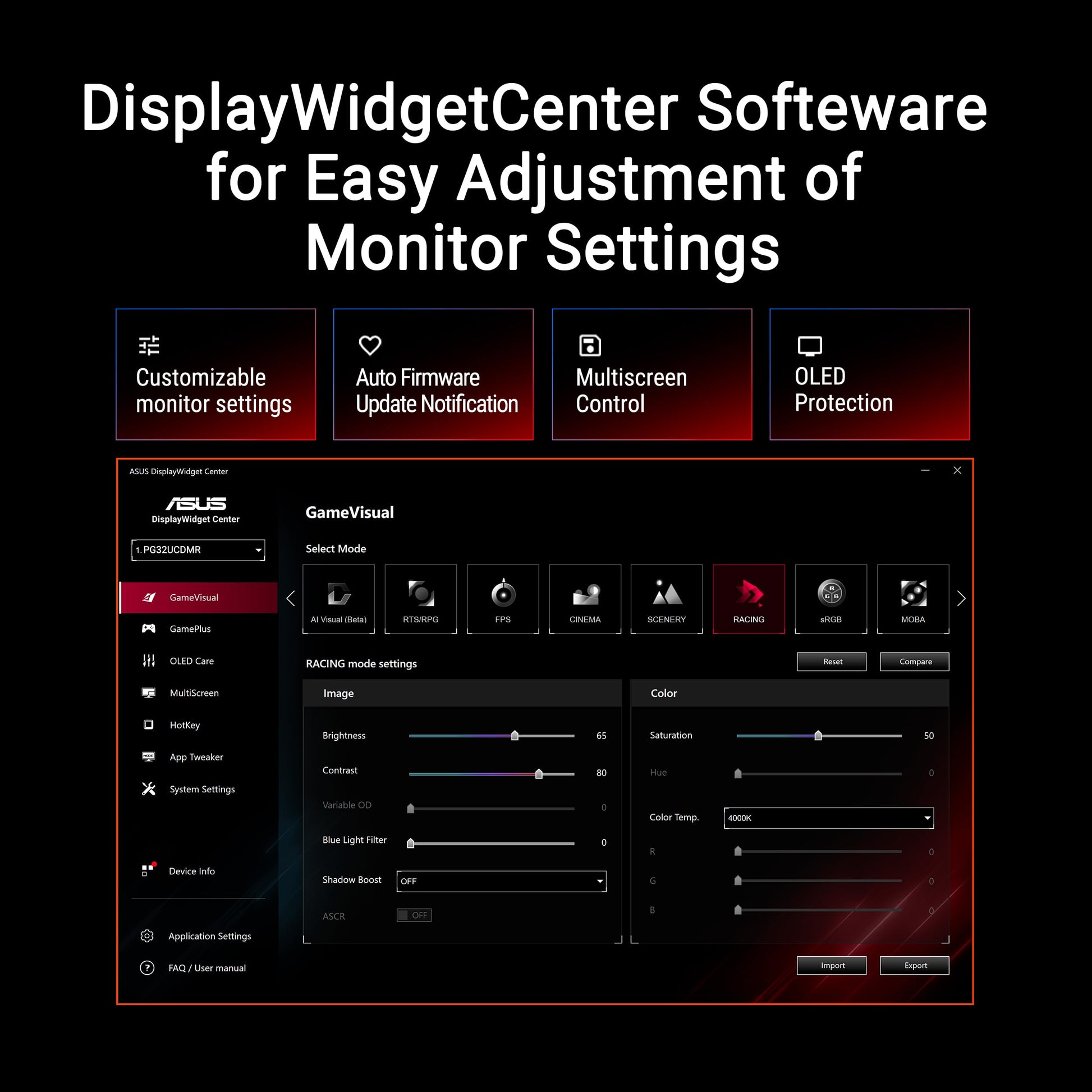 ASUS ROG Swift Monitor para juegos OLED 4K de 32 pulgadas (PG32UCDMR): 4K (3840 x 2160), QD-OLED, 240Hz, 0.03ms, compatible con G-SYNC, 99% DCI-P3, USB-C 90W, DisplayWidget, DisplayPort 2.1, garantía
