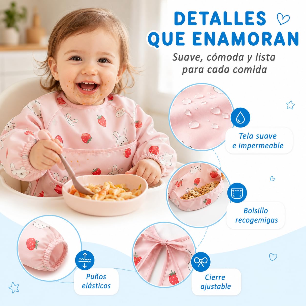 5PCS Baberos Para Bebe Unisex Niños, Baberos para bebe impermeable con Manga Larga, Suave Para La Piel, Transpirable Y Lavable A Máquina, para Niños De 6 Meses A 6 Años, Ideal Para Comer Y Dibujar
