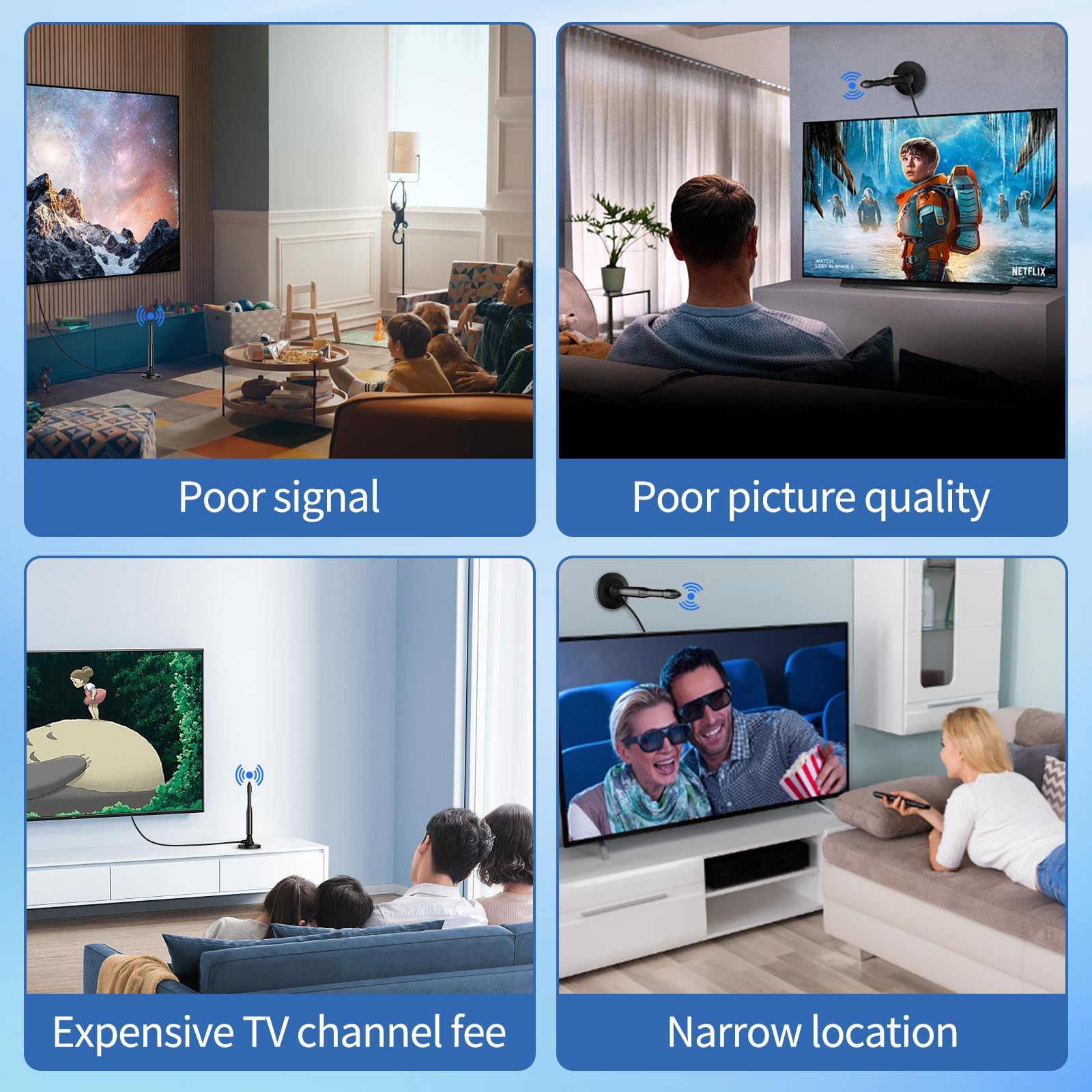 Oaitree Antena de TV para Smart TV, Antena de TV Digital para Smart TV, Antena de TV HD para Interiores, Antena de TV Digital HD en Interiores, Antena de televisión Perfecta para Canales 4K 1080P.