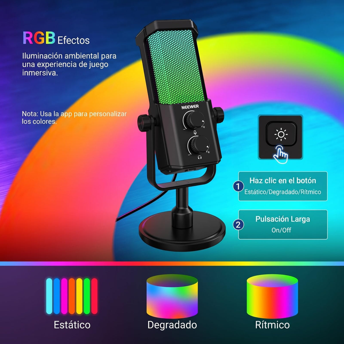 Micrófono USB Cardioide RGB NEEWER para Podcasting
