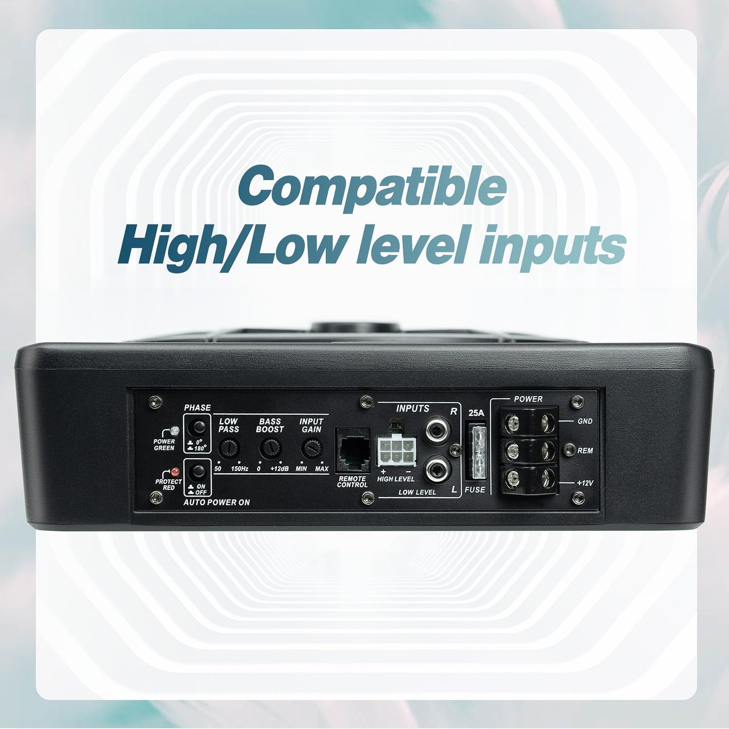 Seventour Subwoofer delgado de 10 pulgadas y 800 W para debajo del asiento, subamplificador de audio integrado para coche/camión, nueva actualización con luz ambiental LED azul