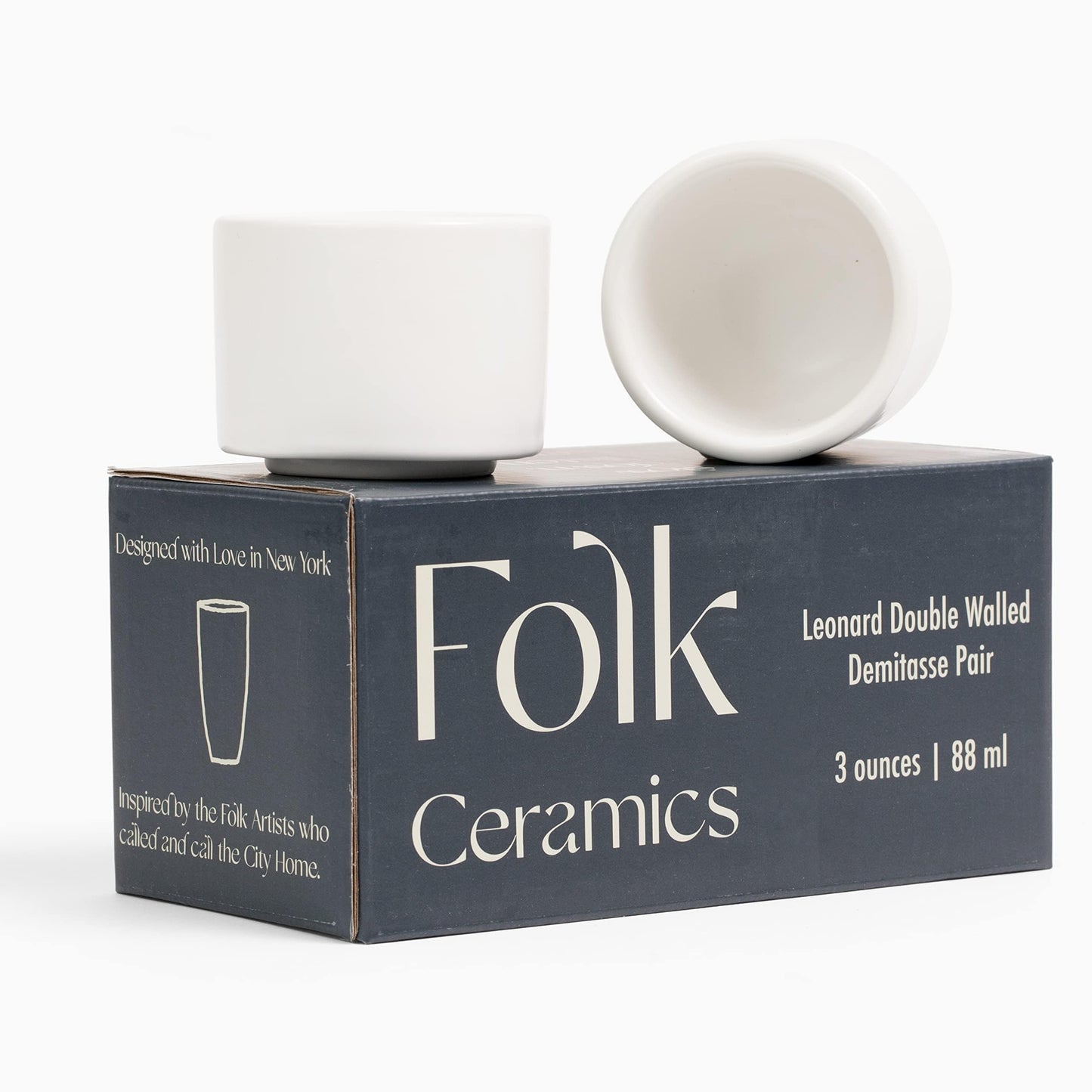 Folk Ceramics Leonard Tazas de café expreso de cerámica | Modernas tazas apilables demitasse para espresso, paredes gruesas, sin mango, duraderas, aptas para lavaplatos y microondas, juego de 2, 3