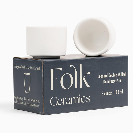 Folk Ceramics Leonard Tazas de café expreso de cerámica | Modernas tazas apilables demitasse para espresso, paredes gruesas, sin mango, duraderas, aptas para lavaplatos y microondas, juego de 2, 3
