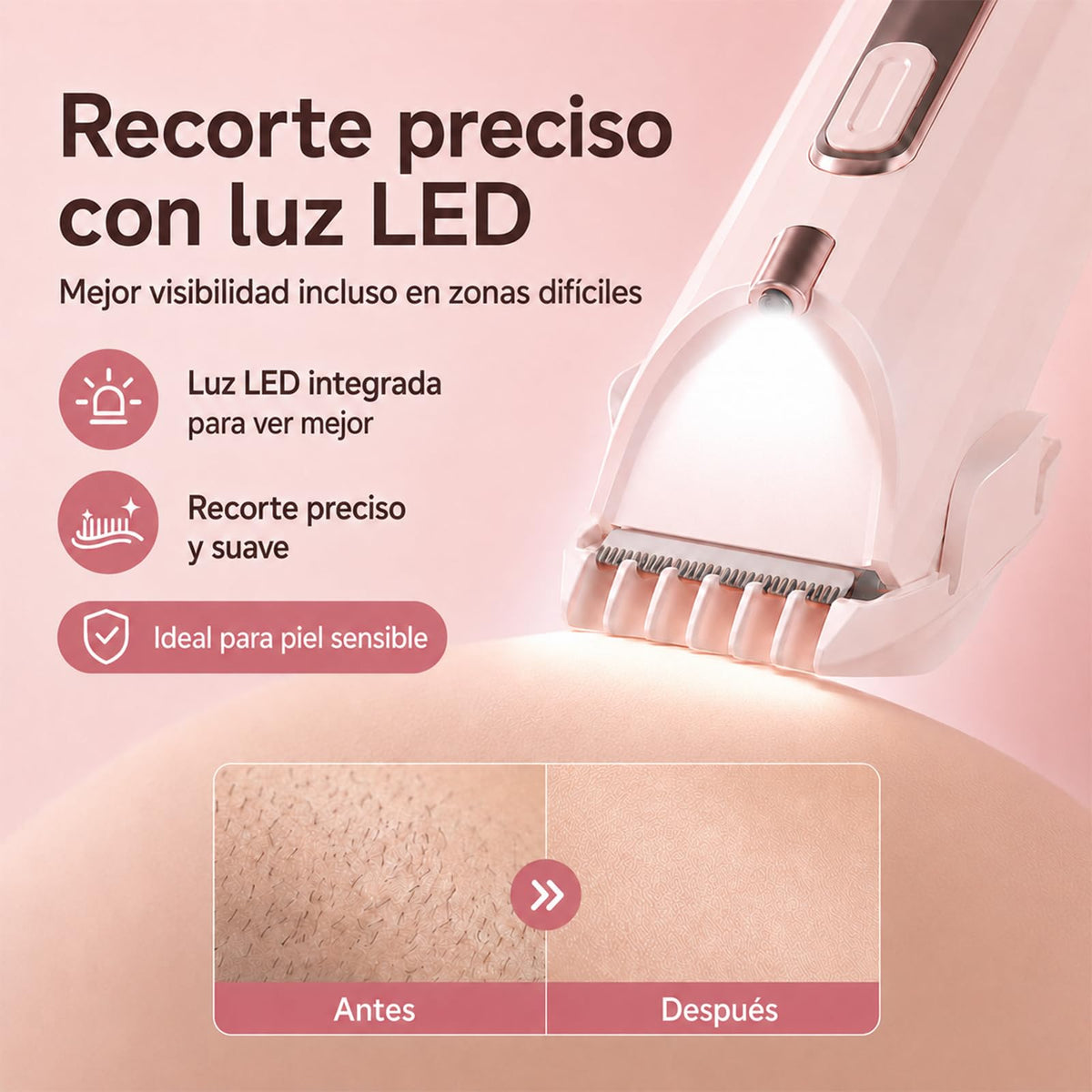 2 En 1 Maquina para depilar mujer, rasuradora eléctrica mujers, con Luces Auxiliares, Doble Cabezal | Recargable Type-C e IPX7, para Bikini Facial Brazos Axilas (Rosa)