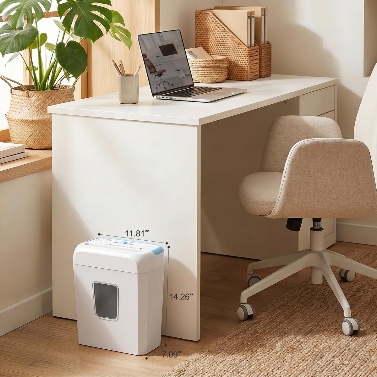 Triturador de Papel Bonsaii Blanco con Capacidad de 3.4 Galones para Uso Doméstico y Oficina en Casa