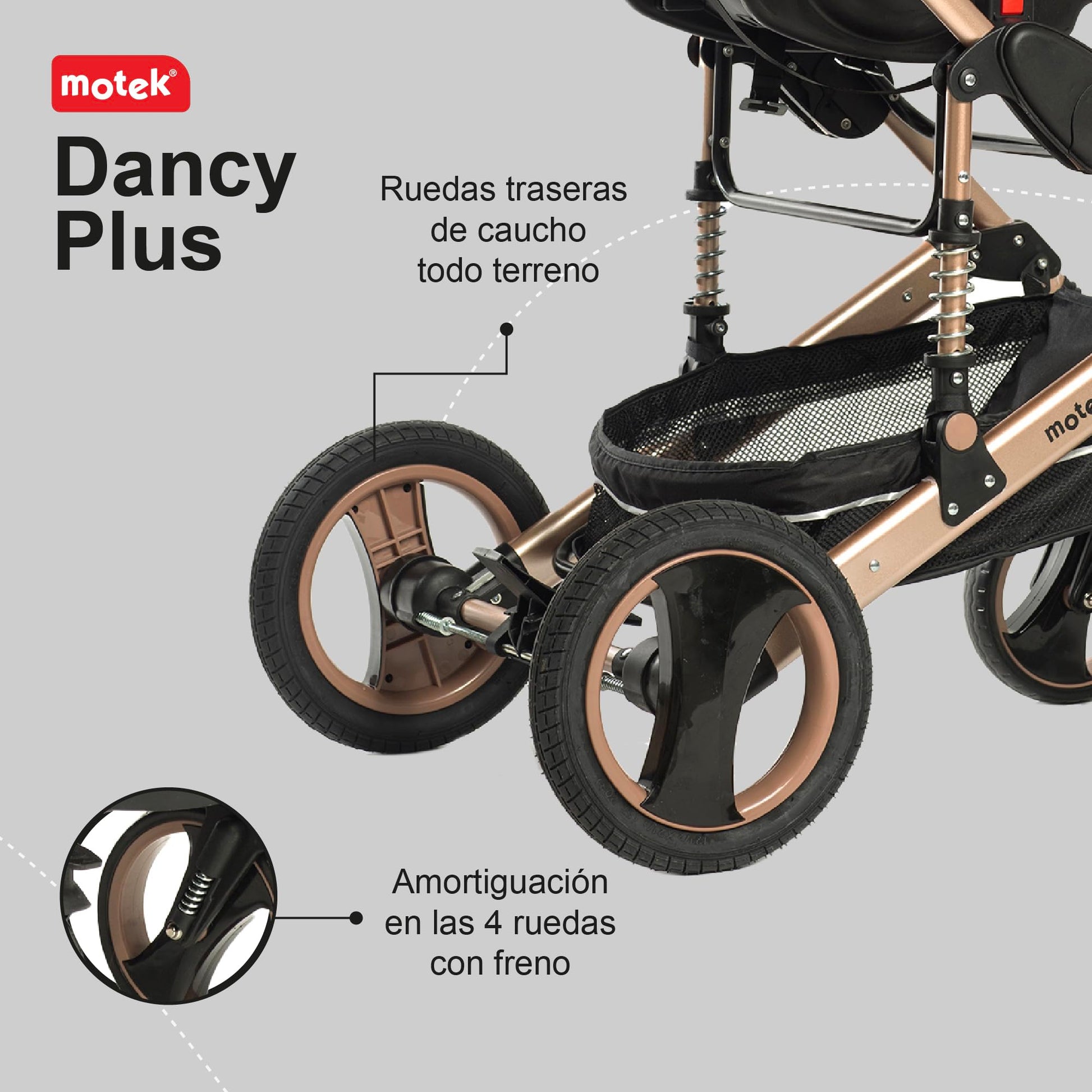 Carriola de Paseo Motek Dan Pro 2 en 1 Bambineto Chasis Aluminio Negro