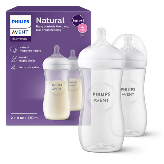 Biberón Philips AVENT Transparente Natural con Pezón de Respuesta Natural 11 Onzas 2 Unidades