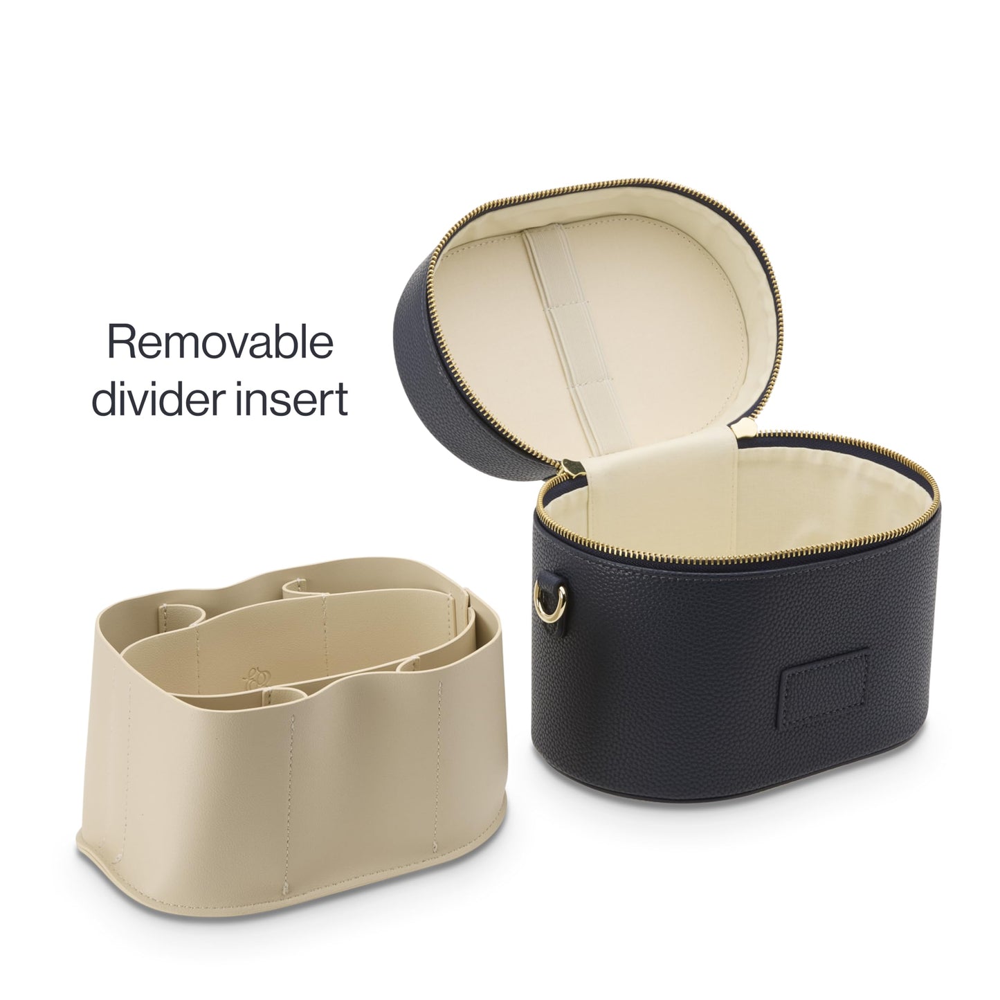 ETOILE - Estuche de aseo ovalado, organizador de bolsa de maquillaje de viaje con correa para el hombro y divisor extraíble, Azul marino