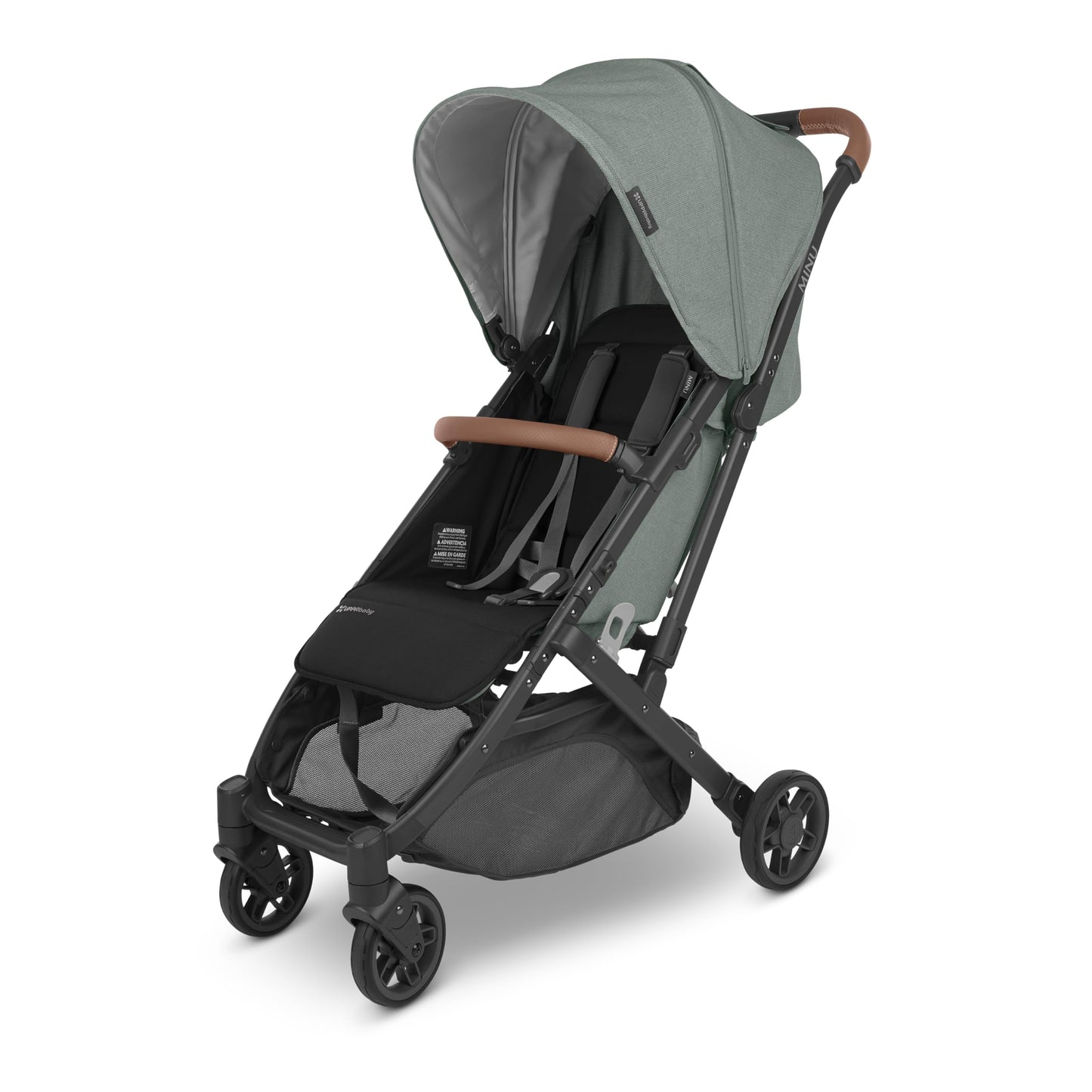 Carriola de Viaje UPPAbaby Minu V2 Verde Melange con Diseño Portátil y Barra de Parachoques de Piel